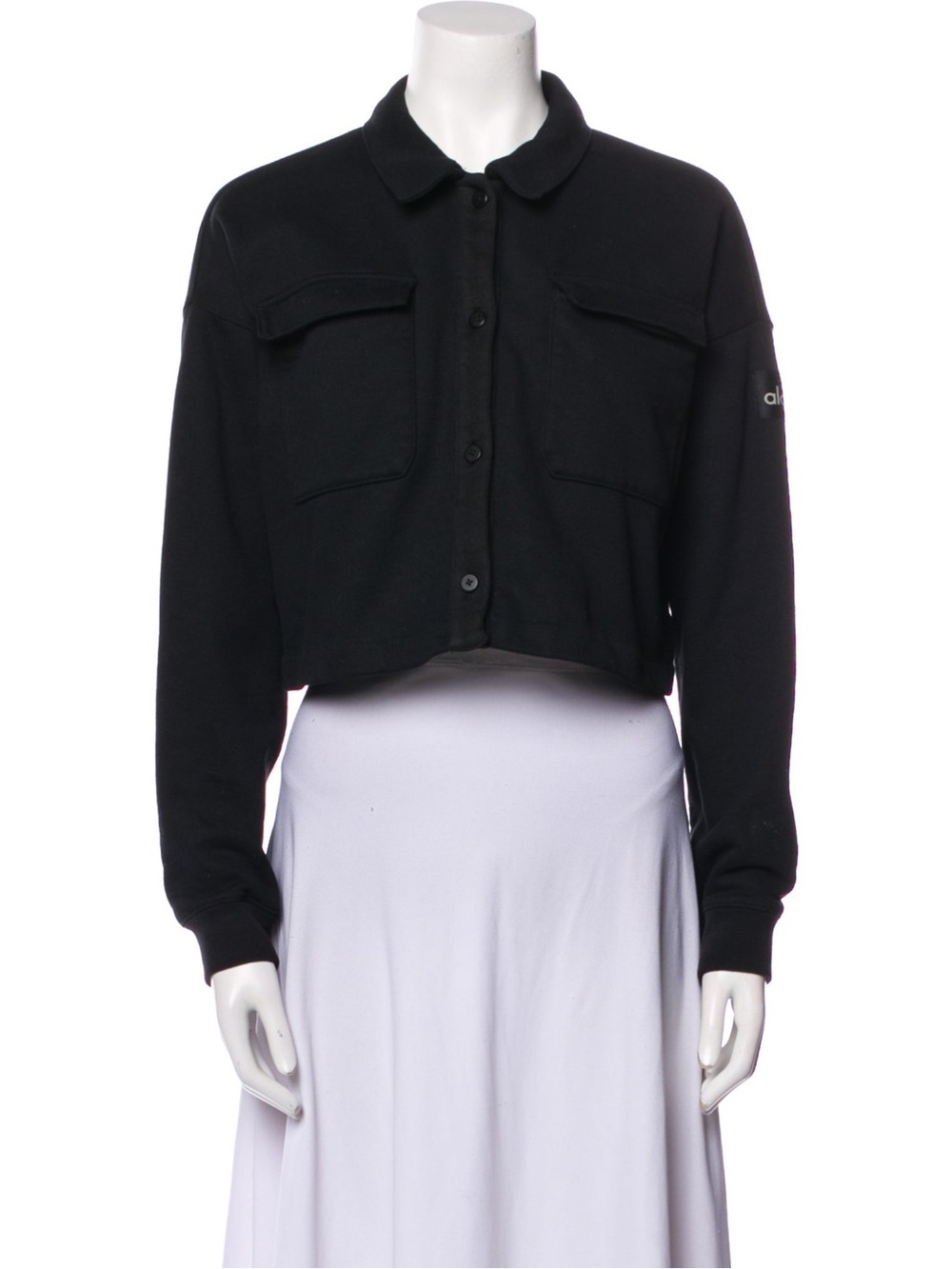 Alo Cropped Black Button-Up pullover Jacket